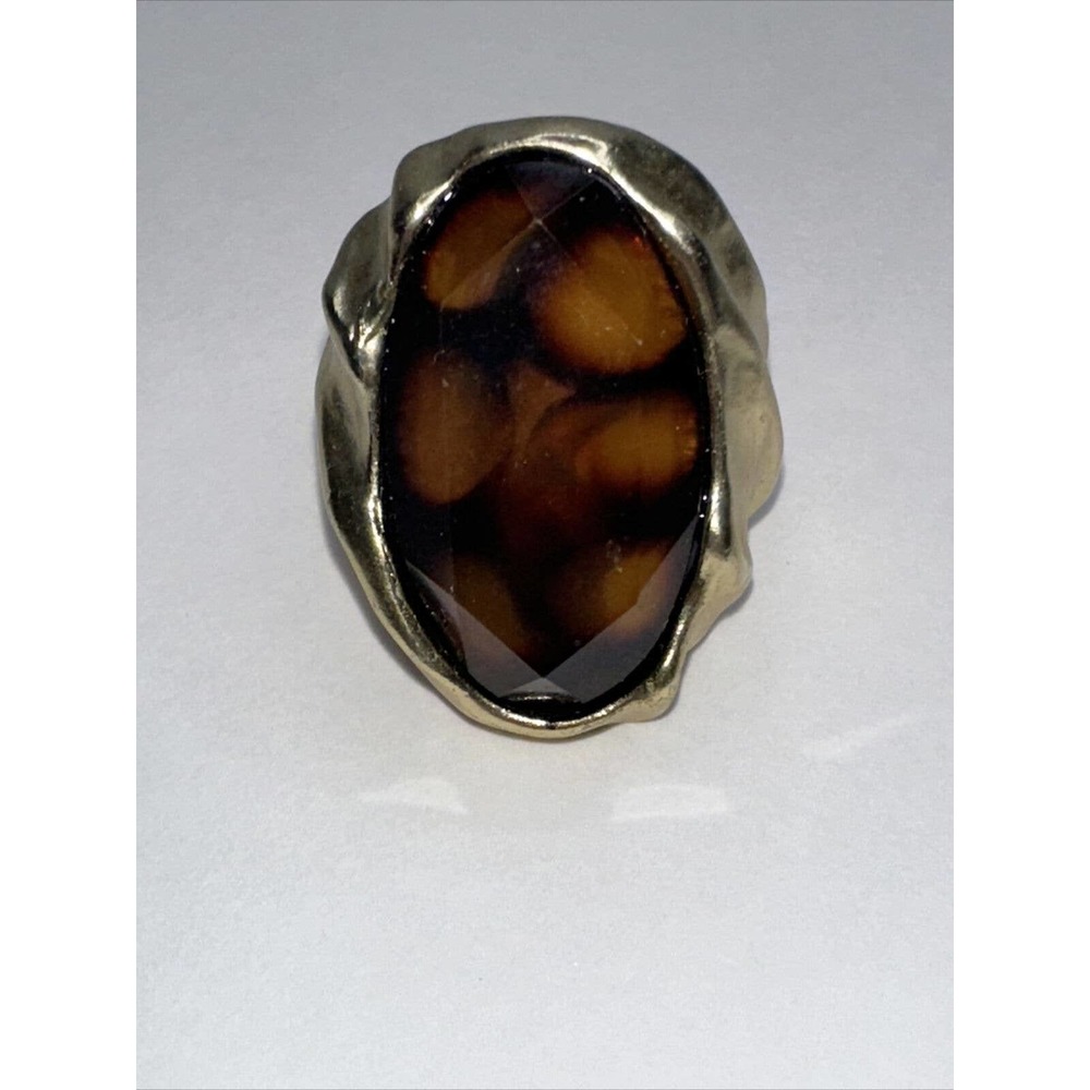 Vtg Monet Ring Stretch Statement Brown Tortoise Marbled Resin Faceted Sz 7.5